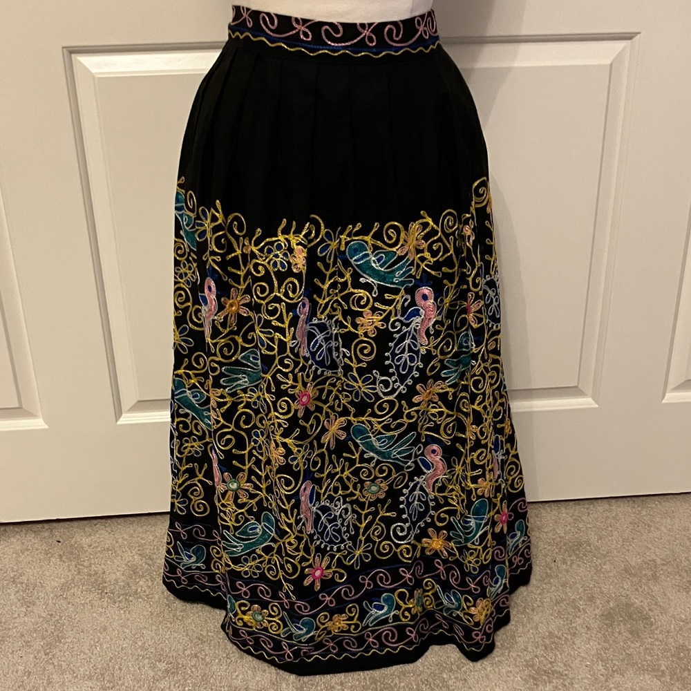 Embroidered Black Skirt with Multicolor Design